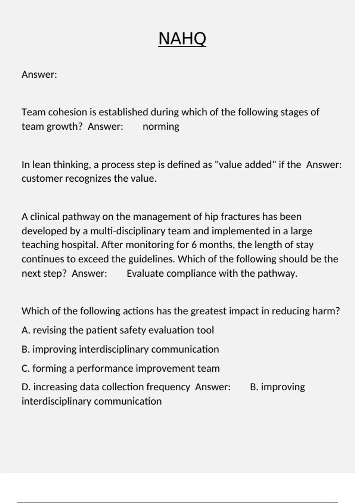 NAHQ 2024/2025 With complete solutions latest update NAHQ Stuvia US