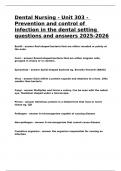 Dental Nursing - Unit 303 - Prevention and control of infection in the dental setting questions and answers