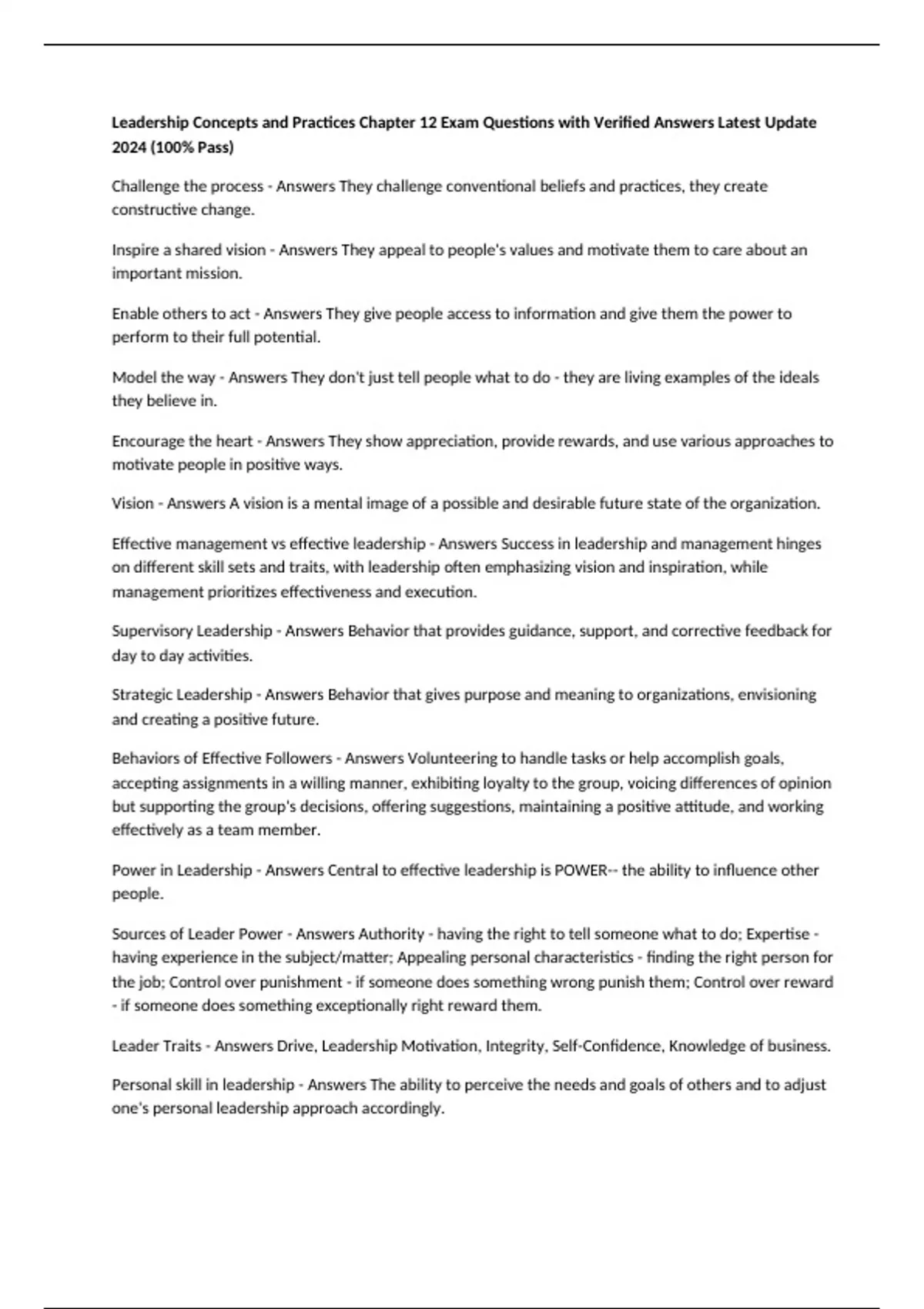 Leadership Concepts and Practices Chapter 12 Exam Questions with ...