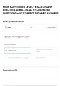 FDOT EARTHWORK LEVEL 1 EXAM NEWEST 2024-2025 ACTUAL EXAM COMPLETE 100 QUESTIONS AND CORRECT DETAILED ANSWERS 
