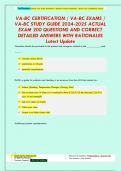 VA-BC CERTIFICATION &sol; VA-BC EXAMS &sol;  VA-BC STUDY GUIDE 2024-2025 ACTUAL  EXAM 200 QUESTIONS AND CORRECT  DETAILED ANSWERS WITH RATIONALES Latest Update