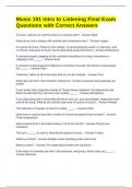 Music 101 Intro to Listening Final Exam Questions with Correct Answers