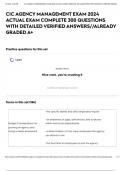 CIC AGENCY MANAGEMENT EXAM 2024 ACTUAL EXAM COMPLETE 300 QUESTIONS WITH DETAILED VERIFIED ANSWERS&sol;&sol;ALREADY GRADED A&plus;
