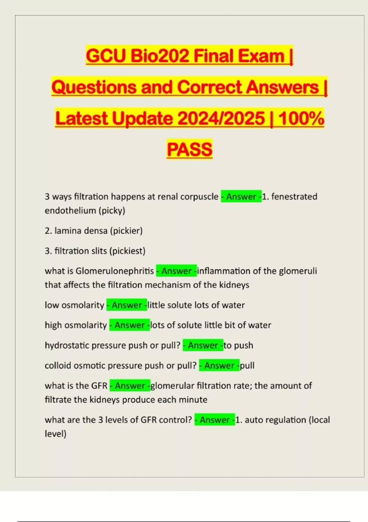 GCU Bio202 Final Exam | Questions and Correct Answers | Latest Update ...