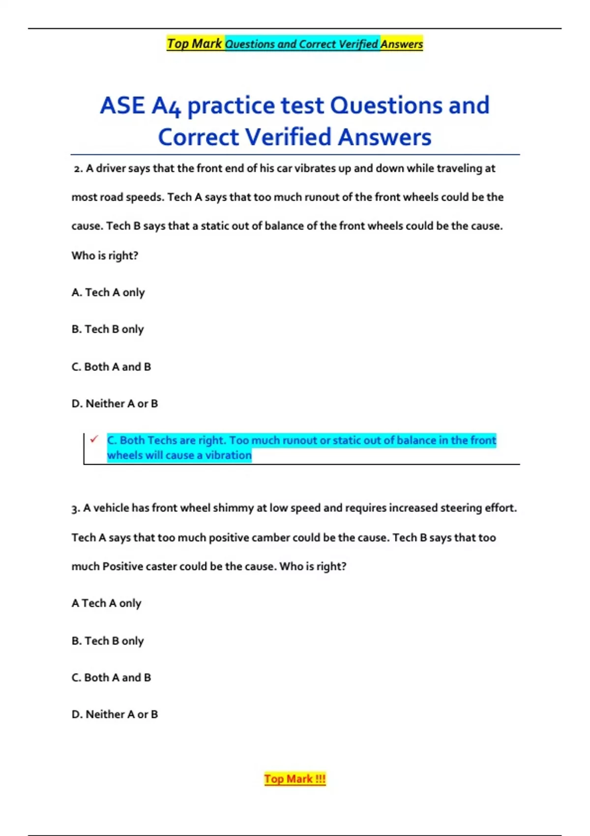 ASE A4 practice test Questions and Correct Verified Answers - ASE ...