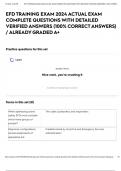 EFD TRAINING EXAM 2024 ACTUAL EXAM COMPLETE QUESTIONS WITH DETAILED VERIFIED ANSWERS &lpar;100&percnt; CORRECT ANSWERS&rpar; &sol; ALREADY GRADED A&plus;