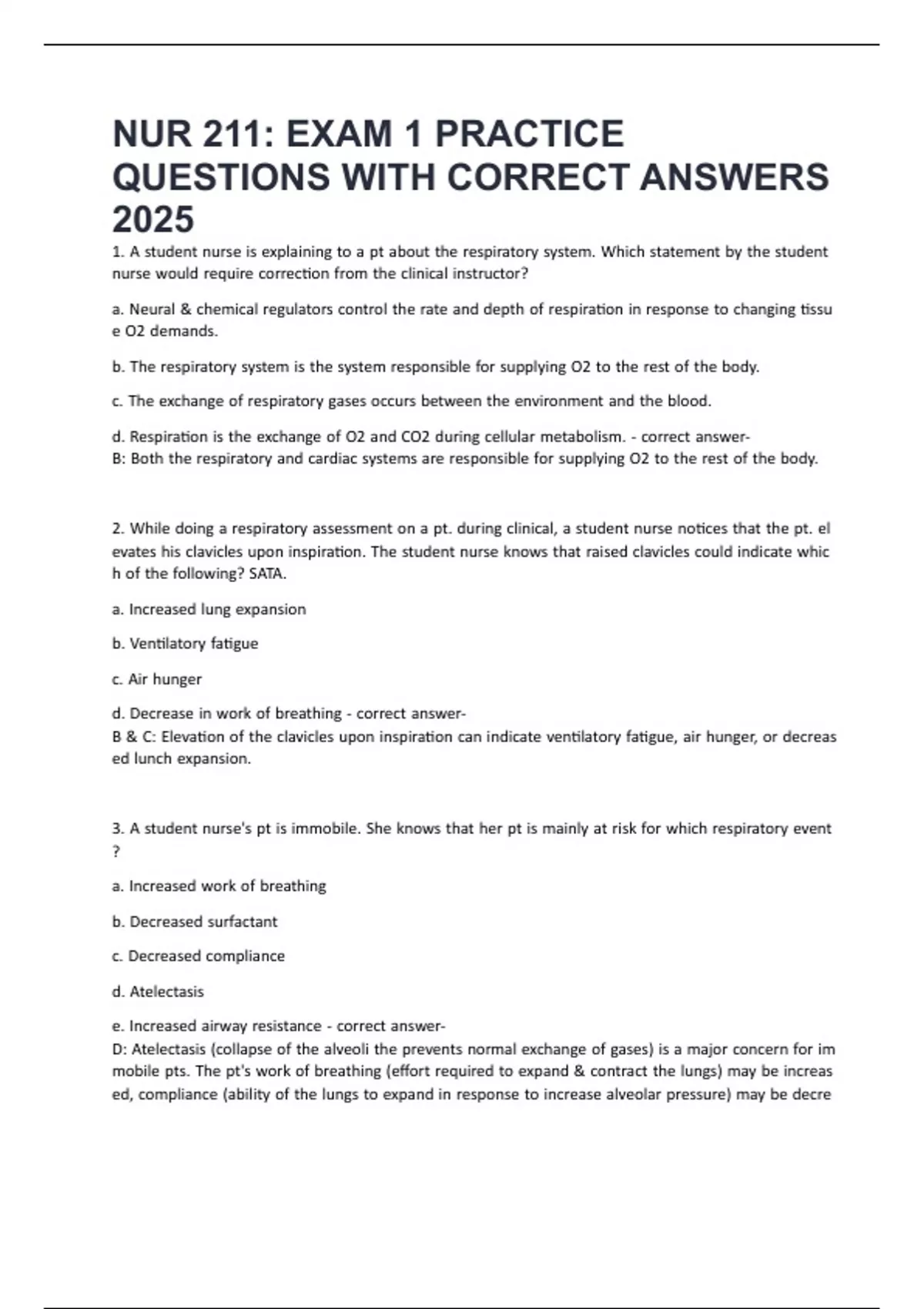 NUR 211- EXAM 1 PRACTICE QUESTIONS WITH CORRECT ANSWERS 2025/2026 - NUR ...