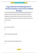 C795 Cybersecurity Management II - Tactical Questions and Correct Verified  Answers