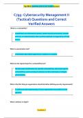 C795- Cybersecurity Management II  &lpar;Tactical&rpar; Questions and Correct  Verified Answers