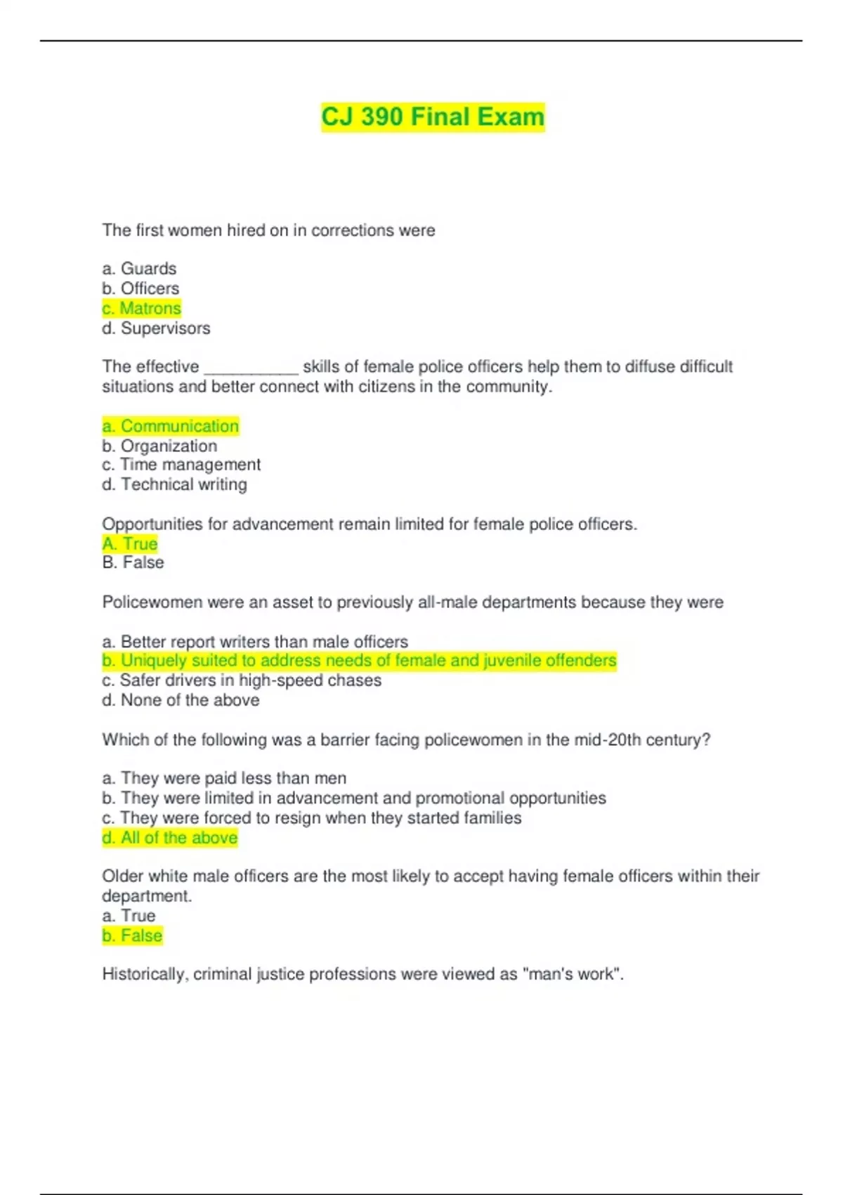 CJ 390 Final Exam | Questions with 100% Correct Answers - CJ 390 ...