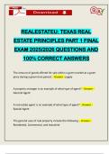 REALESTATEU&colon; TEXAS REAL ESTATE PRINCIPLES PART 1 FINAL EXAM 2025&sol;2026 QUESTIONS AND 100&percnt; CORRECT ANSWERS