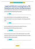Legal and Ethical in nursing Exam 4 PN Questions and Correct Verified Answers