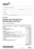 AQA A-level DESIGN AND TECHNOLOGY&colon; FASHION AND TEXTILES Paper 1 and 2 JUNE 2024 QUESTION PAPERS AND MARK SCHEMES