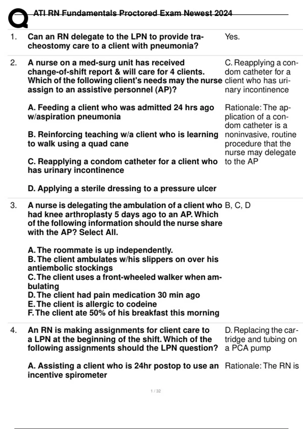ATI RN Fundamentals Proctored Exam Newest 2024 Complete 200 Exam ...