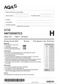 AQA GCSE MATHEMATICS Higher Tier Paper 3 JUNE 2024 QUESTION PAPER&colon; Calculator