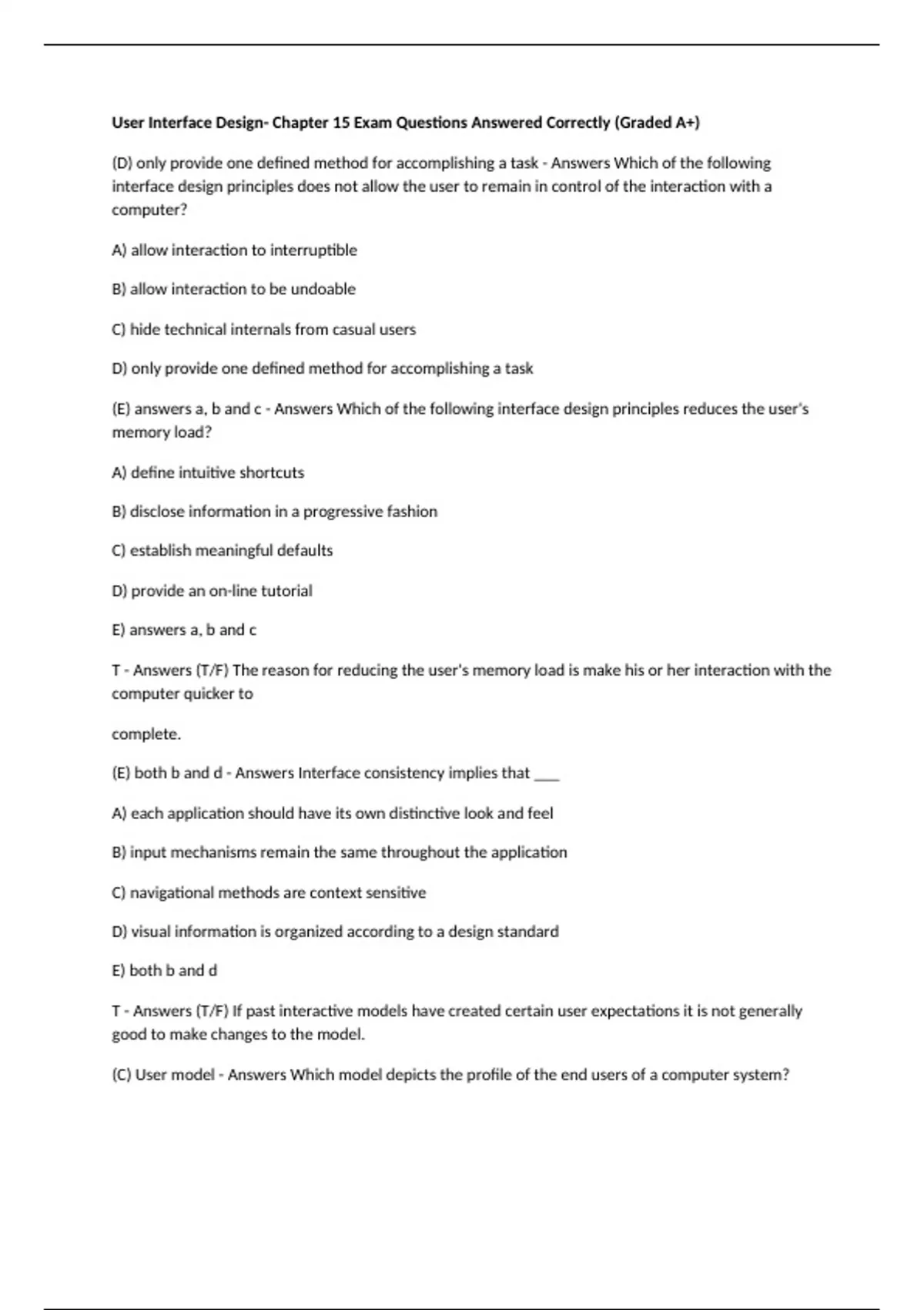 User Interface Design- Chapter 15 Exam Questions Answered Correctly ...