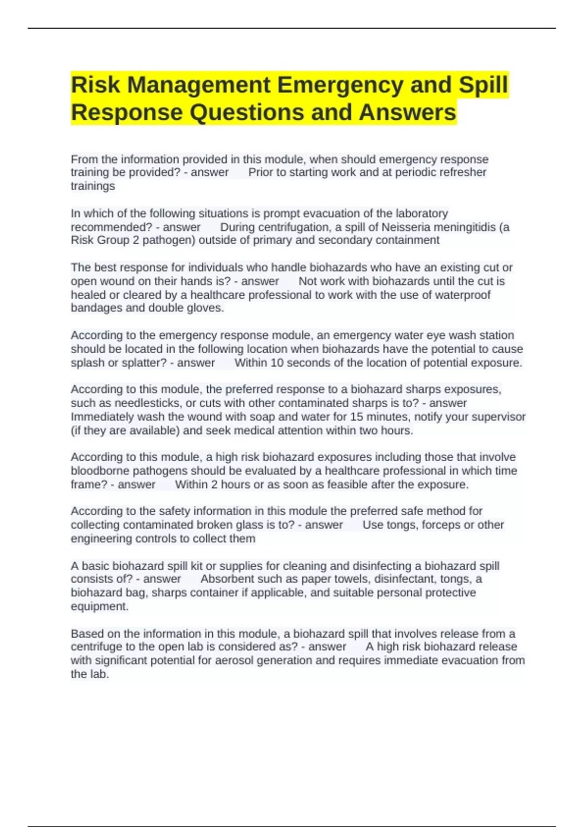 Risk Management Emergency and Spill Response Questions and Answers ...