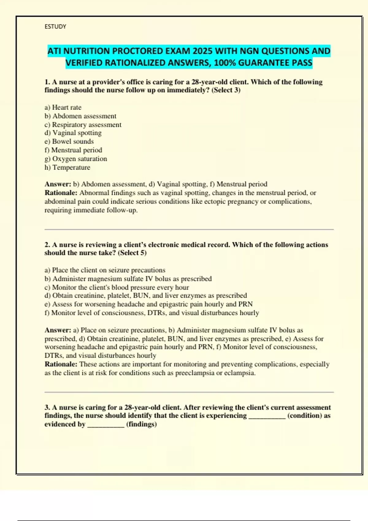 ATI NUTRITION PROCTORED EXAM 2025 WITH NGN QUESTIONS AND VERIFIED ...