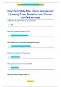 New York State Real Estate Salesperson  Licensing Exam Questions and Correct  Verified Answers