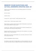 MEMORY EXAM QUESTIONS AND ACTUAL ANSWERS UPDATED 2024 -25