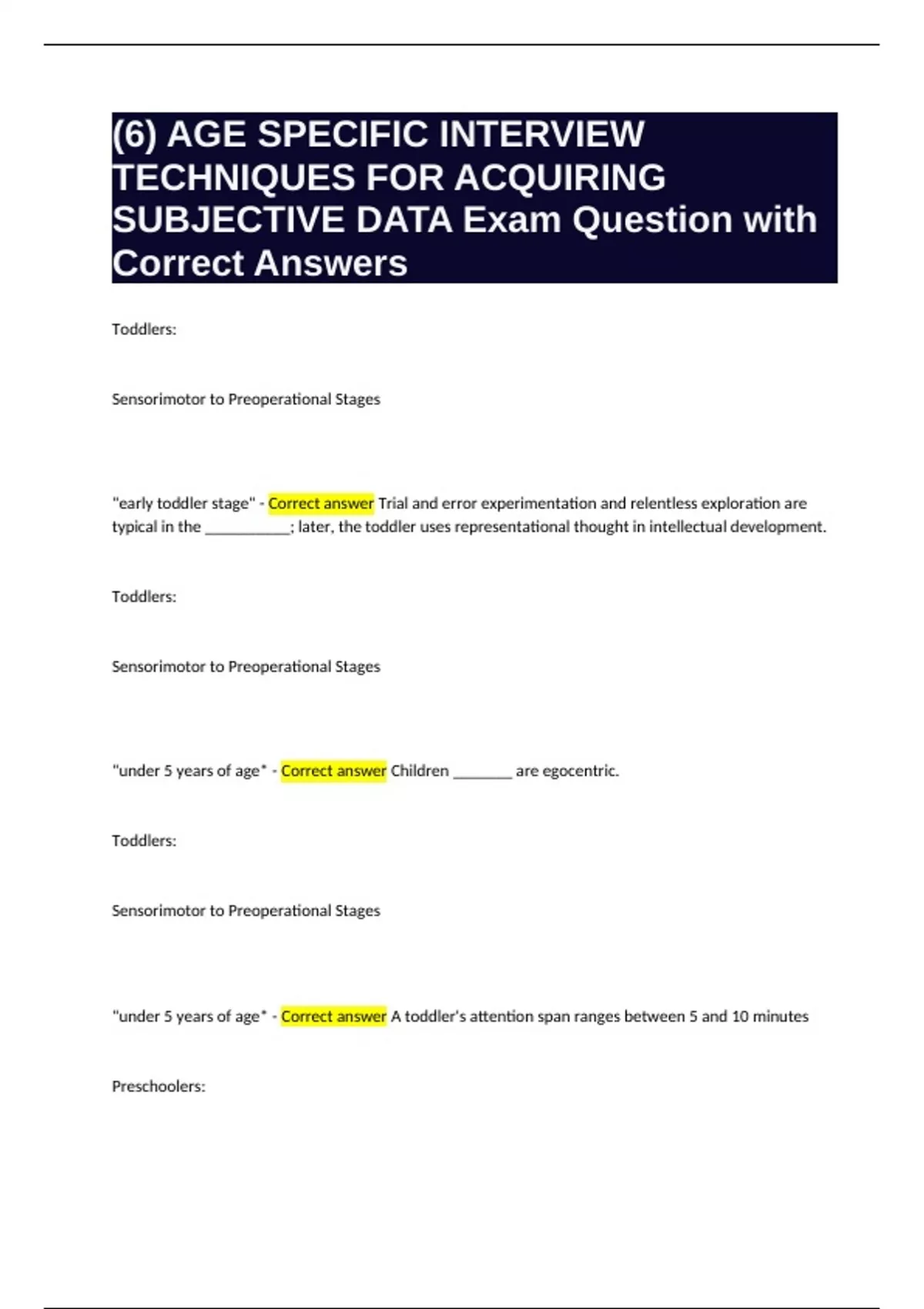 (6) AGE SPECIFIC INTERVIEW TECHNIQUES FOR ACQUIRING SUBJECTIVE DATA ...