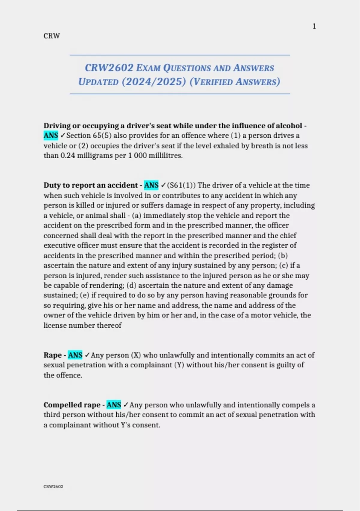 CRW2602 EXAM QUESTIONS AND ANSWERS UPDATED (2024/2025) (VERIFIED ...