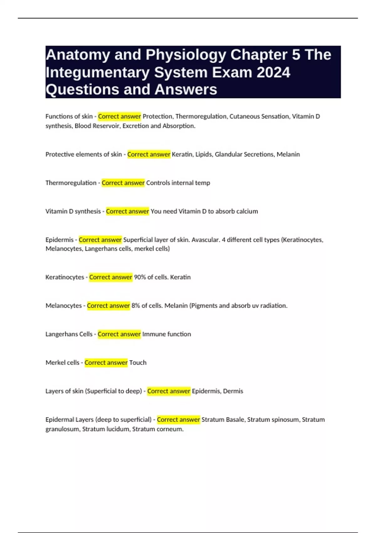 Anatomy and Physiology Chapter 5 The Integumentary System Exam 2024 ...