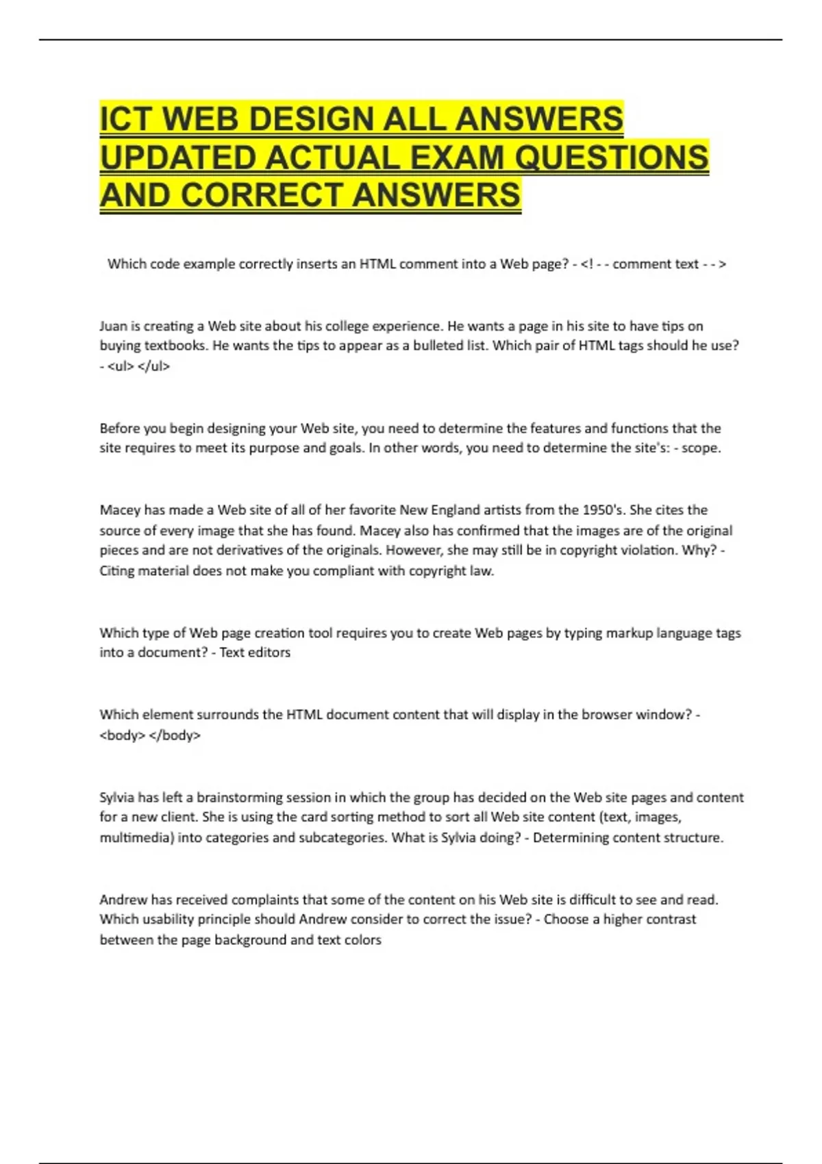 ICT Web Design ALL ANSWERS - ICT Web Design - Stuvia US