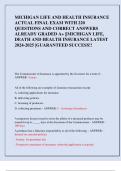 MICHIGAN LIFE AND HEALTH INSURANCE  ACTUAL FINAL EXAM WITH 220 QUESTIONS AND CORRECT ANSWERS  ALREADY GRADED A&plus; &vert;&vert;MICHIGAN LIFE&comma;  DEATH AND HEALTH INSURANCE LATEST  2024-2025 &vert;GUARANTEED SUCCESS&excl;&excl;