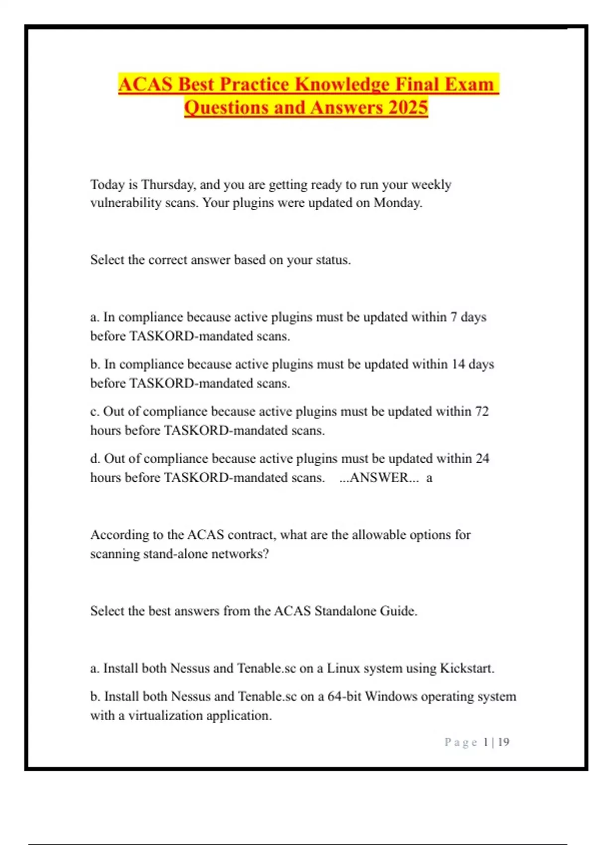 ACAS Best Practice Knowledge Final Exam Questions and Answers 2025 ...