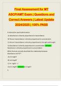 Final Assessment for MT ASCP&sol;AMT Exam &vert; Questions and Correct Answers &vert; Latest Update 2024&sol;2025 &vert; 100&percnt; PASS