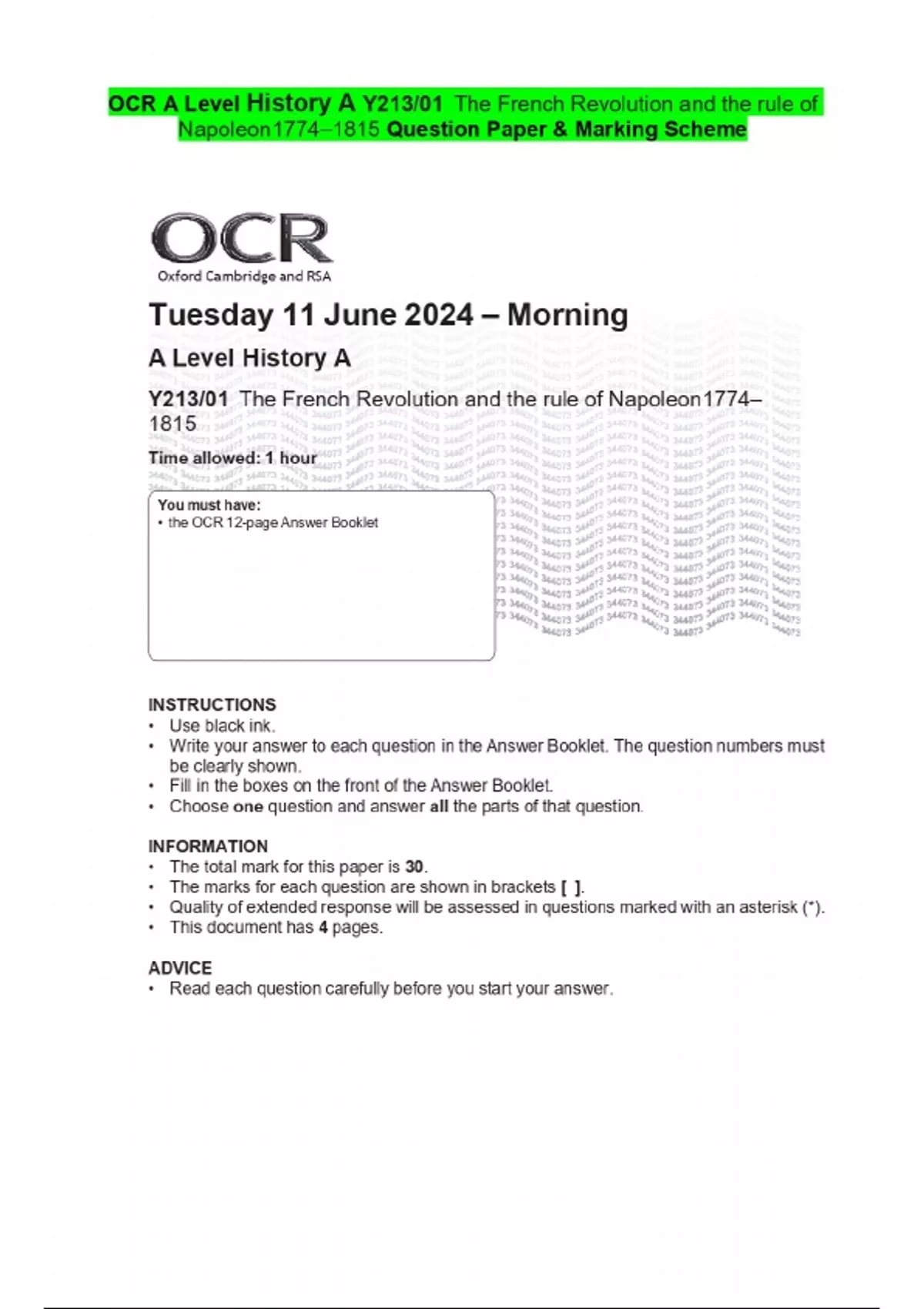 OCR A Level History A Y213 01 The French Revolution And The Rule Of ocr-a-level-history-a-y213-01-the-french-revolution-and-the-rule-of