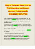 State of Colorado Sales License Test &vert; Questions and Correct Answers &vert; Latest Update 2024&sol;2025 &vert; 100&percnt; PASS