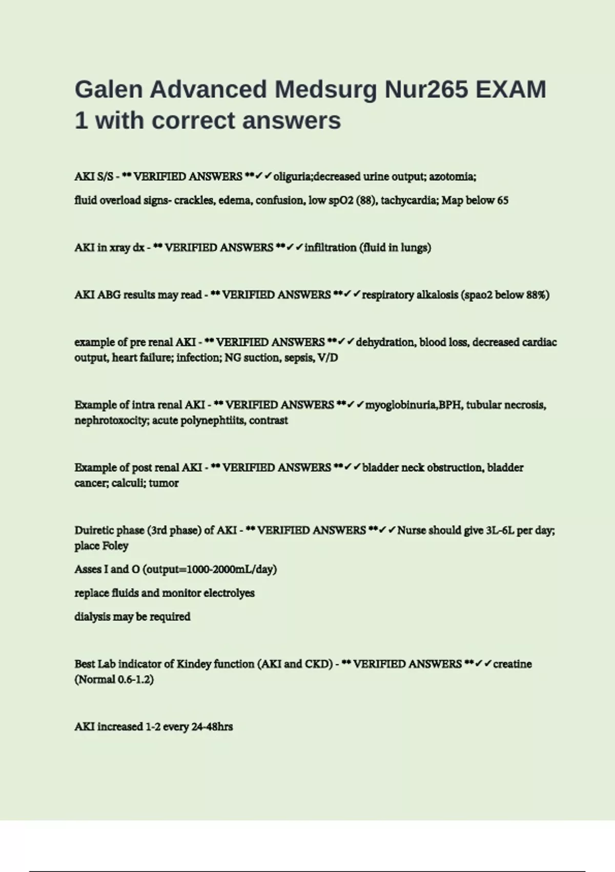 Galen Advanced Medsurg Nur265 EXAM 1 with correct answers - Galen ...