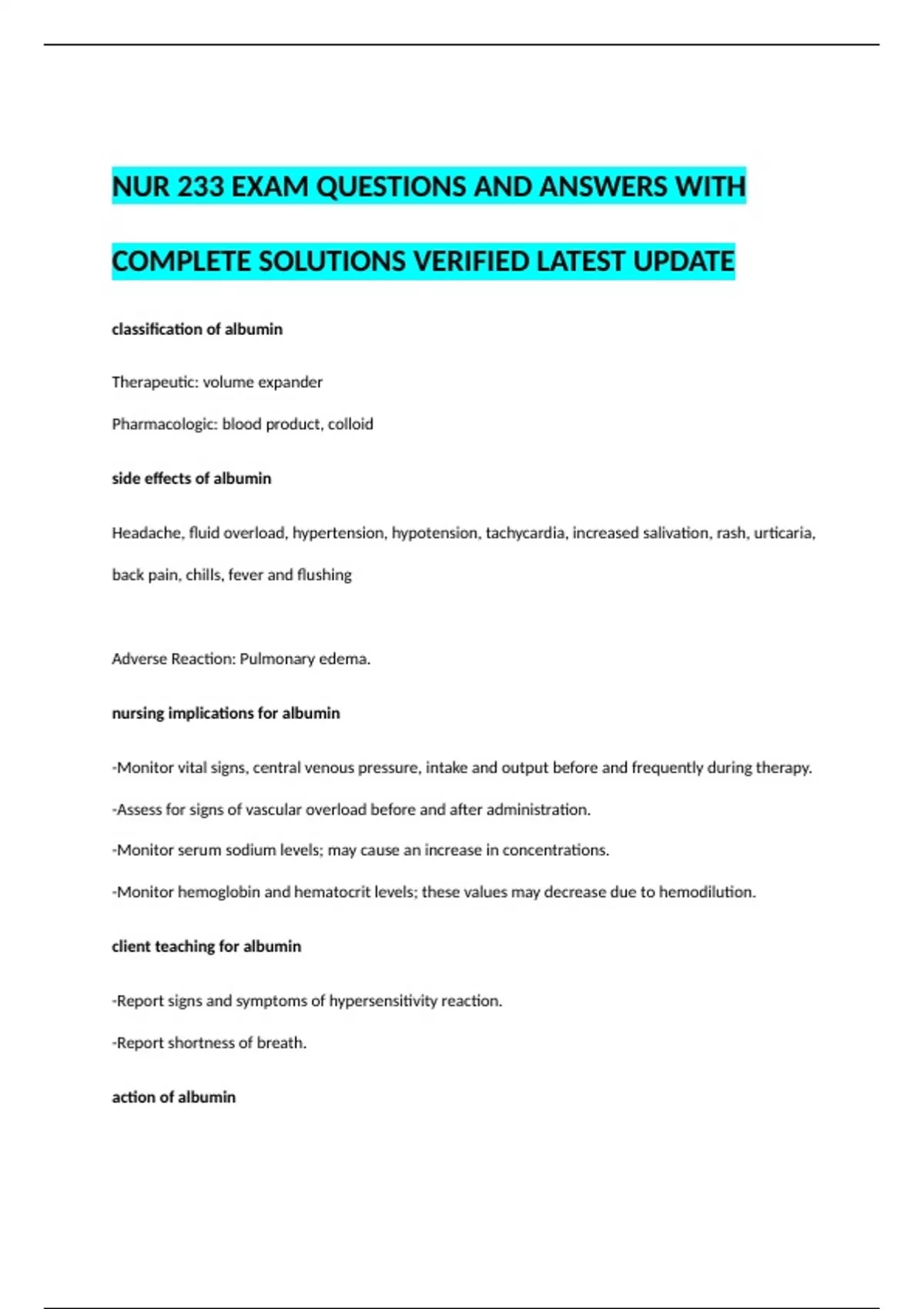 NUR 233 EXAM QUESTIONS AND ANSWERS WITH COMPLETE SOLUTIONS VERIFIED ...