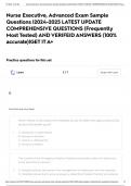 Nurse Executive&comma; Advanced Exam Sample Questions &vert;2024-2025 LATEST UPDATE COMPREHENSIVE QUESTIONS &lpar;Frequently Most Tested&rpar; AND VERIFEID ANSWERS &lpar;100&percnt; accurate&rpar;&vert;GET IT A&plus;