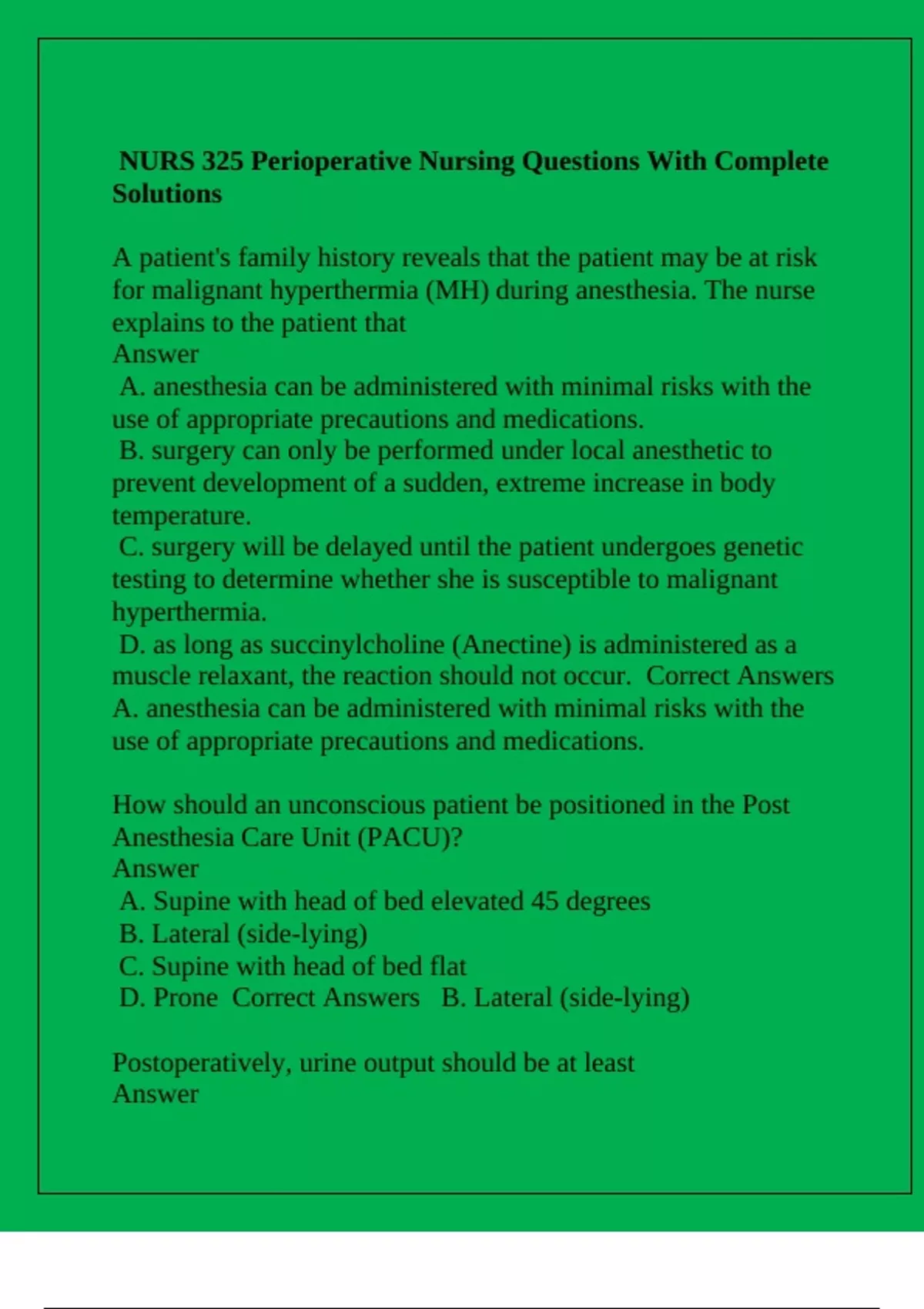 NURS 325 Perioperative Nursing Questions With Complete Solutions - NURS ...