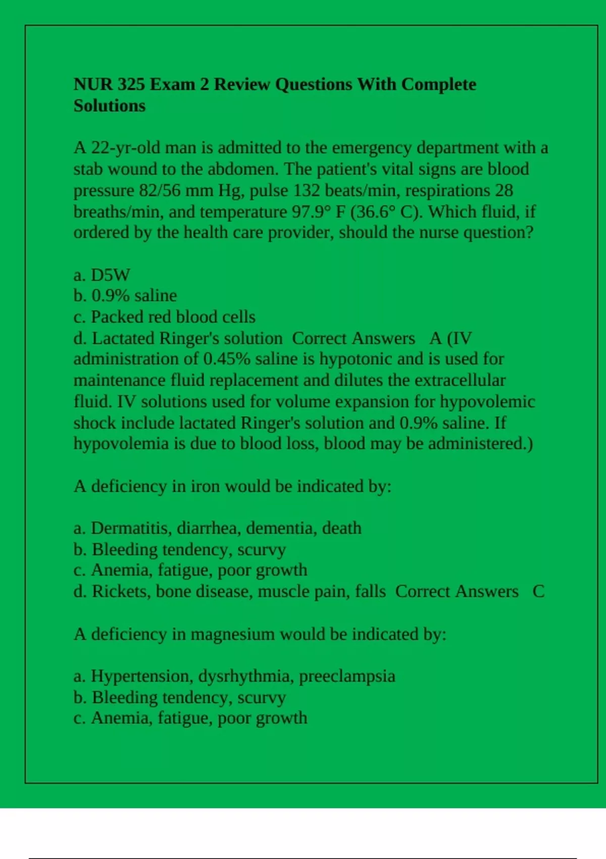 NUR 325 Exam 2 Review Questions With Complete Solutions - NUR 325 ...