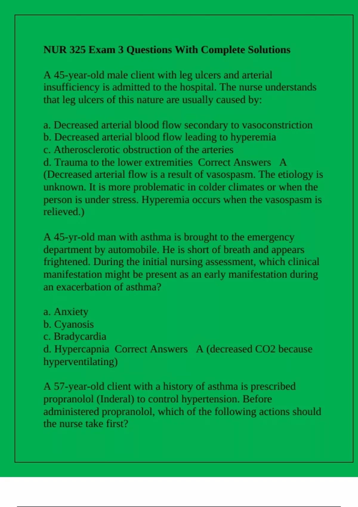 NUR 325 Exam 3 Questions With Complete Solutions - NUR 325 - Stuvia US