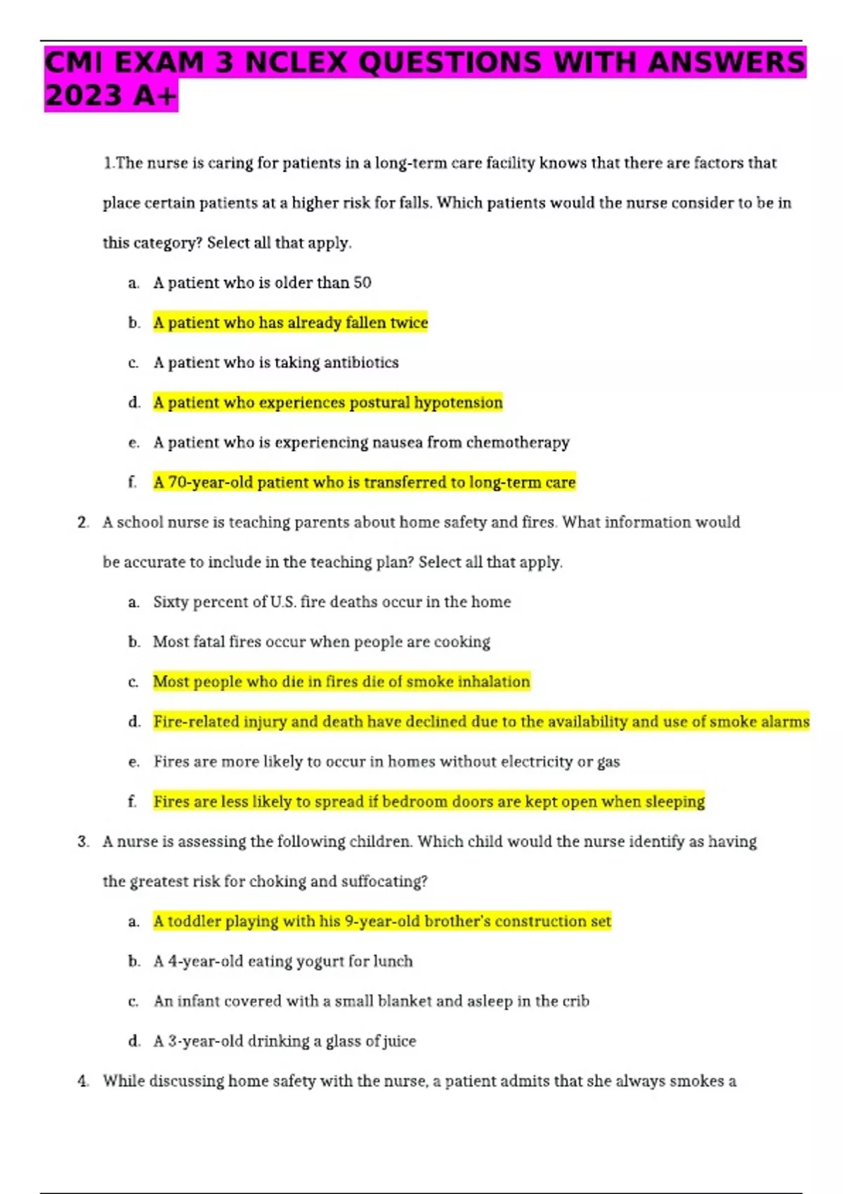 CMI EXAM 3 NCLEX QUESTIONS WITH ANSWERS 2023 A+ LATEST 2025. - TESTS ...