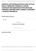 ARIZONA LIFE INSURANCE EXAM 2024 ACTUAL EXAM 2 VERSIONS &lpar;VERSION A AND B&rpar; COMPLETE 500 QUESTIONS WITH DETAILED VERIFIED ANSWERS &lpar;100&percnt; CORRECT ANSWERS&rpar; &sol; ALREADY GRADED A&plus;