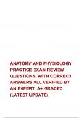 ANATOMY AND PHYSIOLOGY PRACTICE EXAM REVIEW QUESTIONS  WITH CORRECT ANSWERS ALL VERIFIED BY AN EXPERT  A&plus; GRADED &lpar;LATEST UPDATE&rpar;