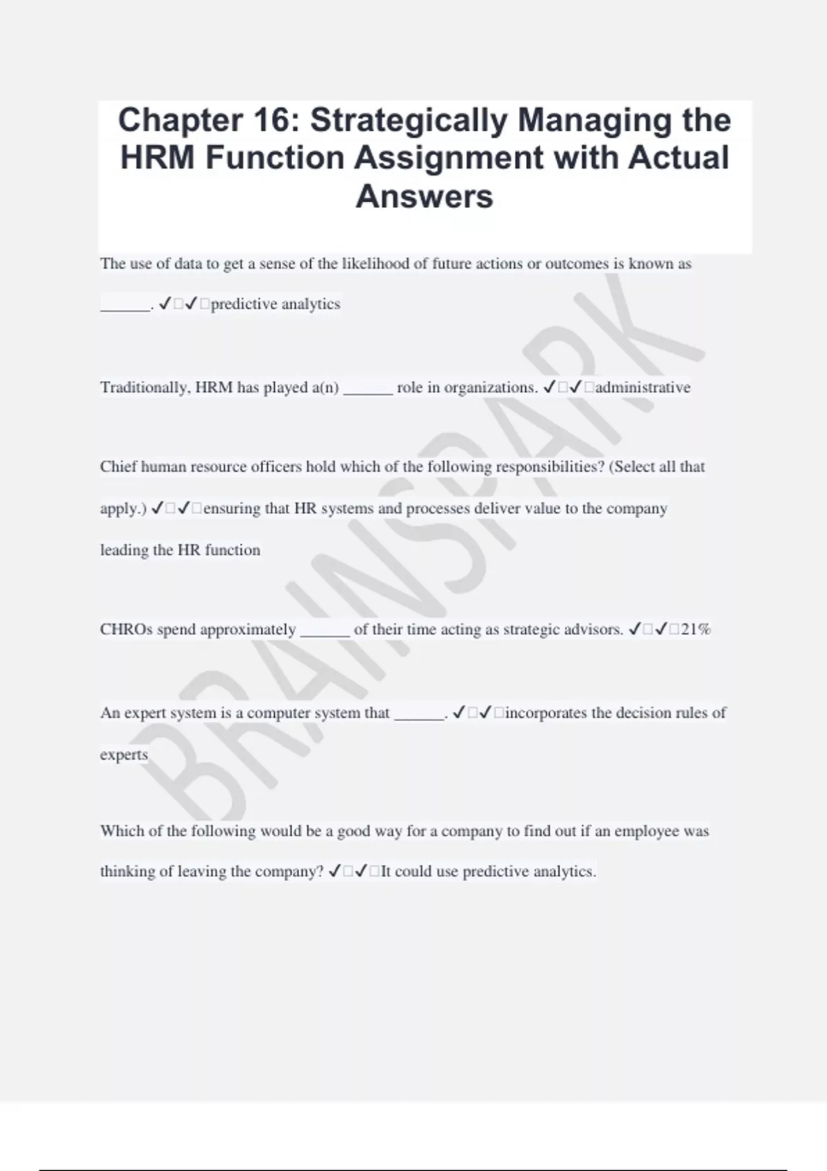 Chapter 16: Strategically Managing the HRM Function Assignment with ...