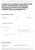 Crossfit Level 1 Certificate &vert; 2024-2025 LATEST UPDATE COMPREHENSIVE QUESTIONS &lpar;Frequently Most Tested&rpar; AND VERIFEID ANSWERS &lpar;100&percnt; accurate&rpar;&vert;GET IT A&plus;