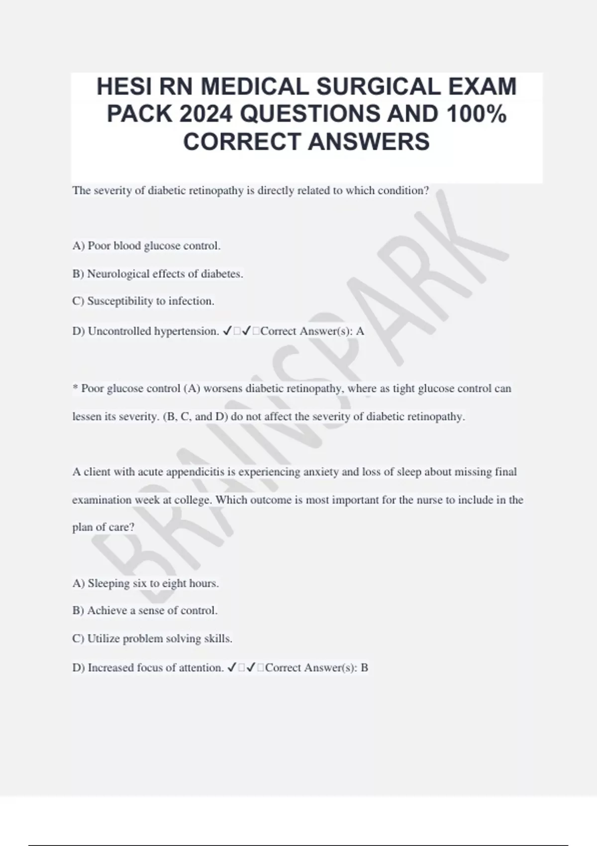 HESI RN MEDICAL SURGICAL EXAM PACK 2024 QUESTIONS AND 100% CORRECT ...