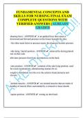 FUNDAMENTAL CONCEPTS AND  SKILLS FOR NURSING FINAL EXAM  COMPLETE QUESTIONS WITH  VERIFIED ANSWERS &vert;&vert;ALREADY  GRADED