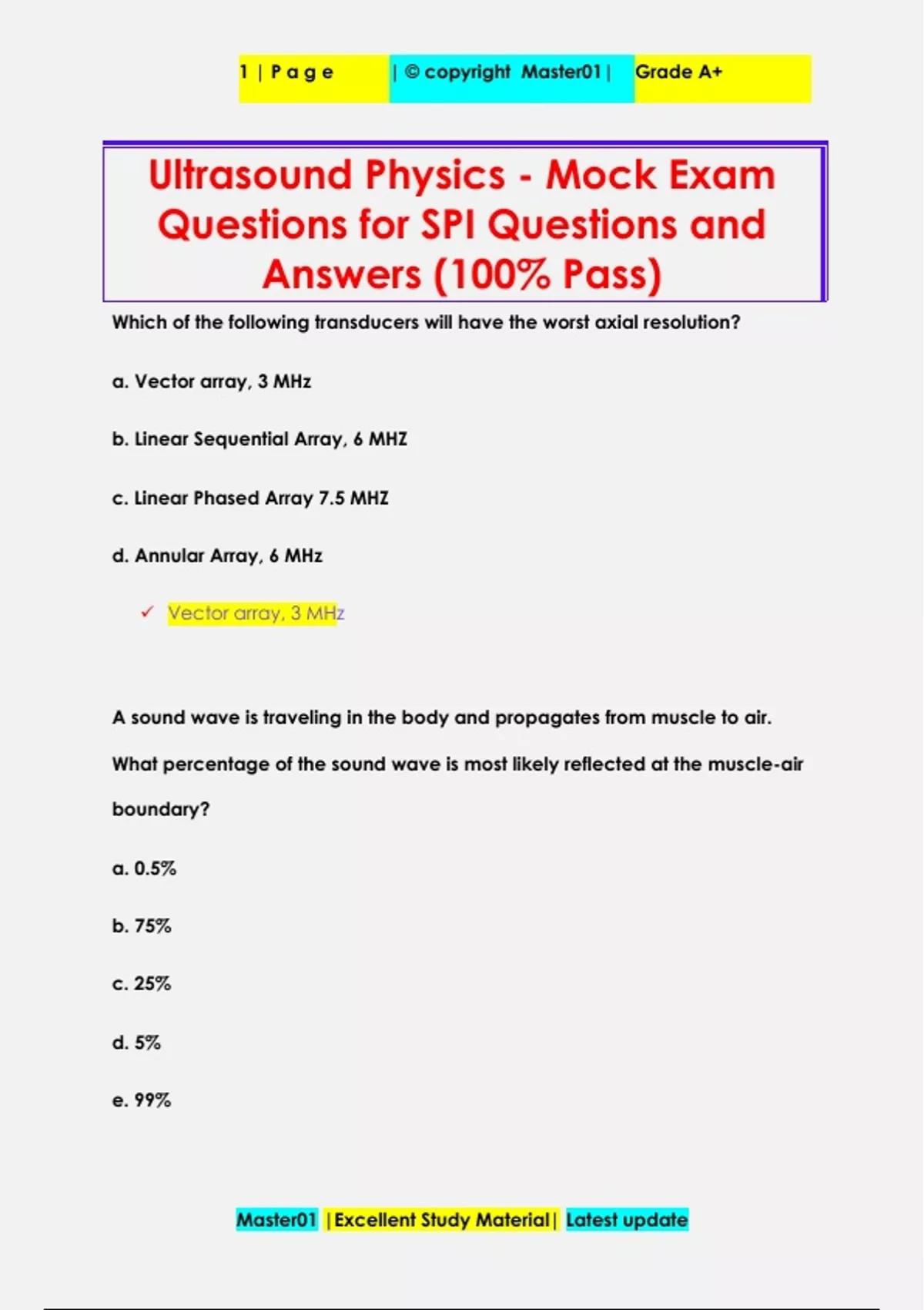 Ultrasound Physics (SPI) Review Questions and Answers (100% Pass ...