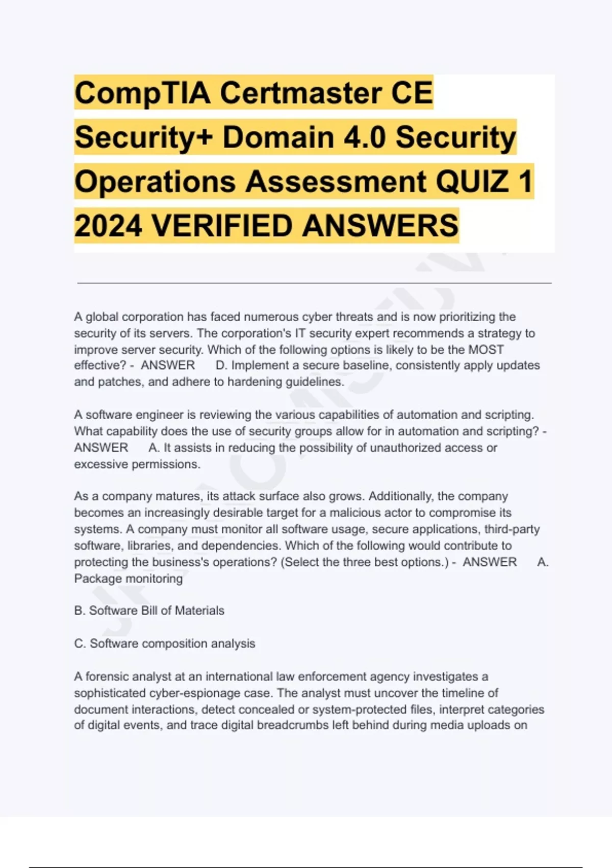 CompTIA Certmaster CE Security+ Domain 4.0 Security Operations ...