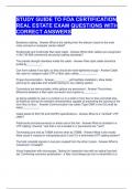 STUDY GUIDE TO FOA CERTIFICATION REAL ESTATE EXAM QUESTIONS WITH CORRECT ANSWERS 