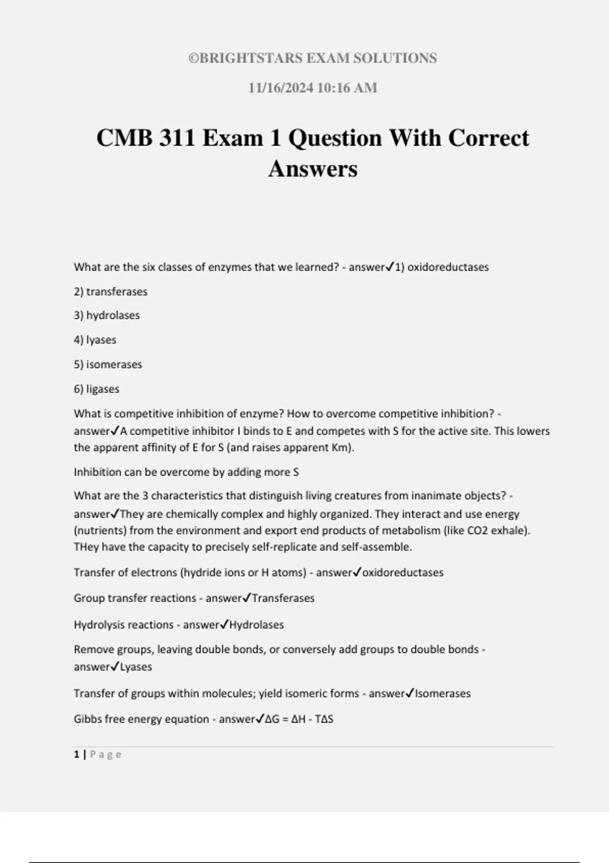 CMB 311 Exam 1 Question With Correct Answers - CMB 311 - Stuvia US